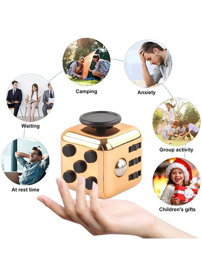 BEBLOSSOM 3 pcs fidget toy cube set – sensory fidget pad, infinity cube stress reducer, anxiety relief toy for children and adults, portable finger toy for office, school, and relaxation (gold) - Image 2